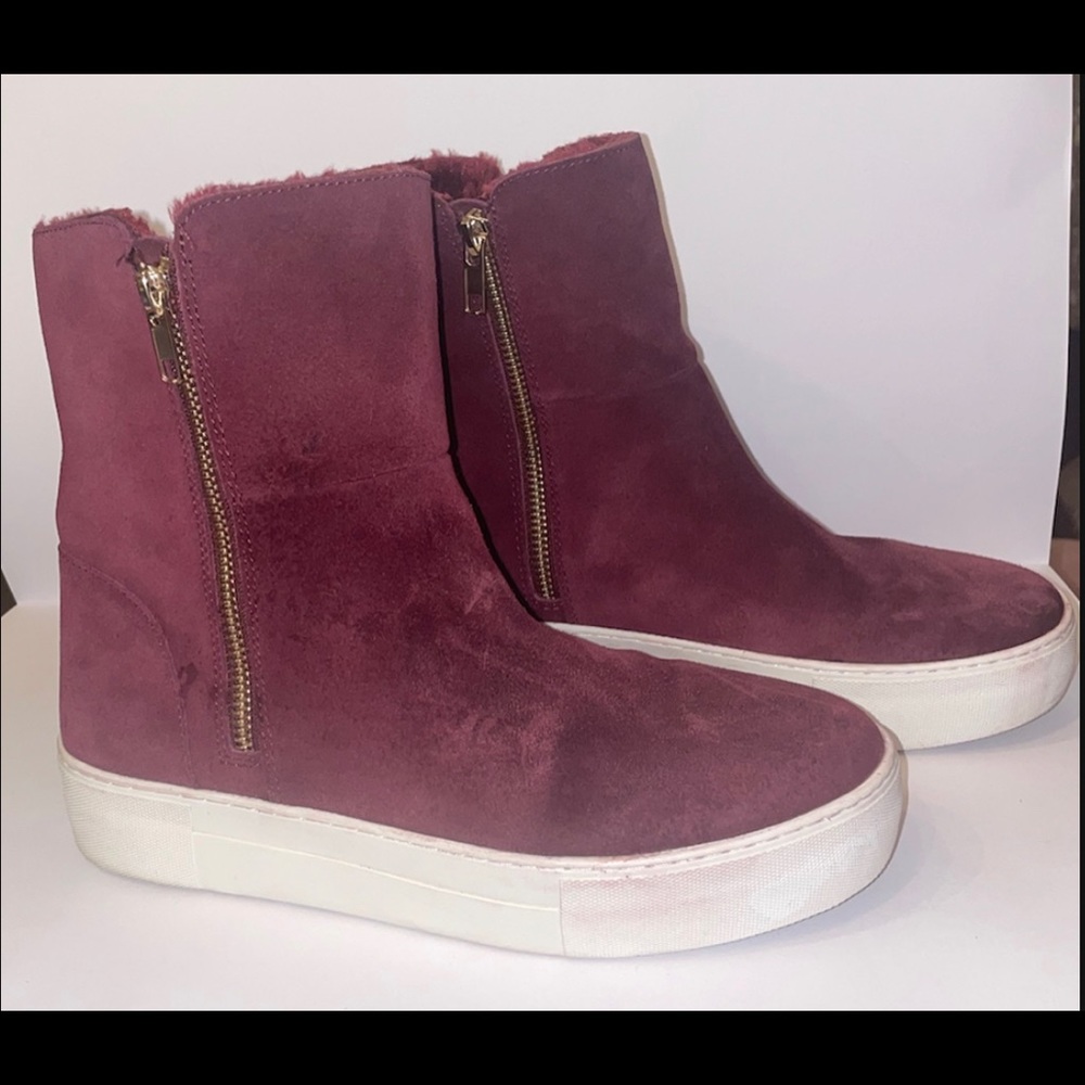 Steve Madden Womens Garrson Bootie Leather Round Toe, Burgundy Suede, Size 7M